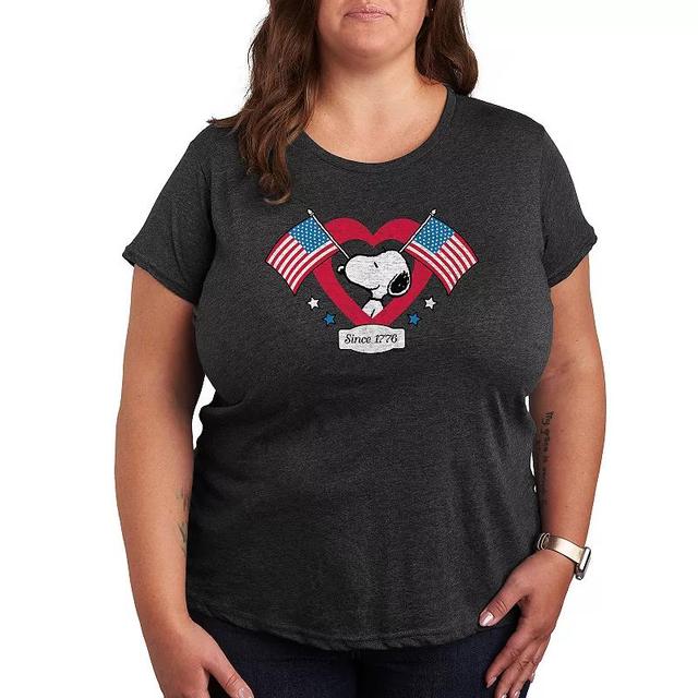 Hybrid Peanuts Womens Tee Shirts HEATHER Charcoal Snoopy Flag Heart Graphic Tee - Women & Plus Product Image