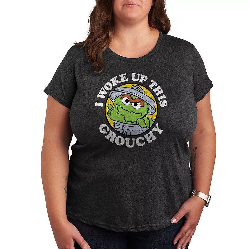 Plus Sesame Street Woke Up Grouchy Graphic Tee, Womens Heather Grey Product Image