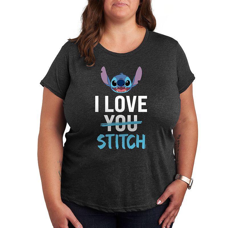 Disneys Lilo & Stitch Plus I Love Stitch Graphic Tee, Womens Heather Grey Product Image