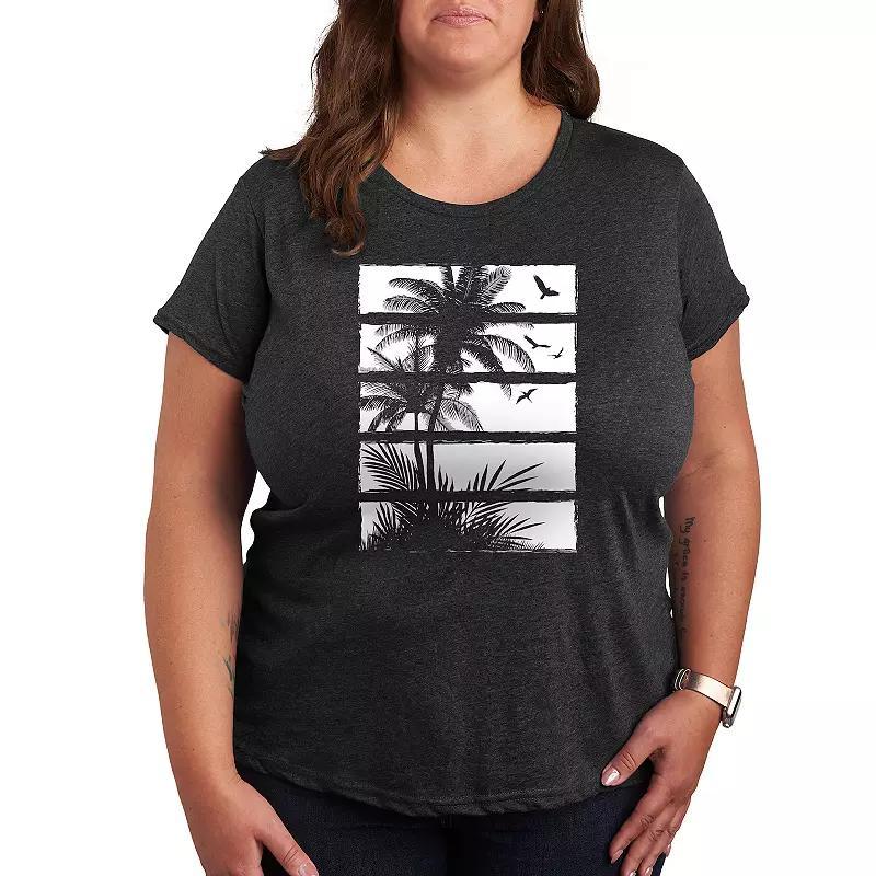 Plus Palm Tree Silhouette Panels Graphic Tee, Womens Product Image