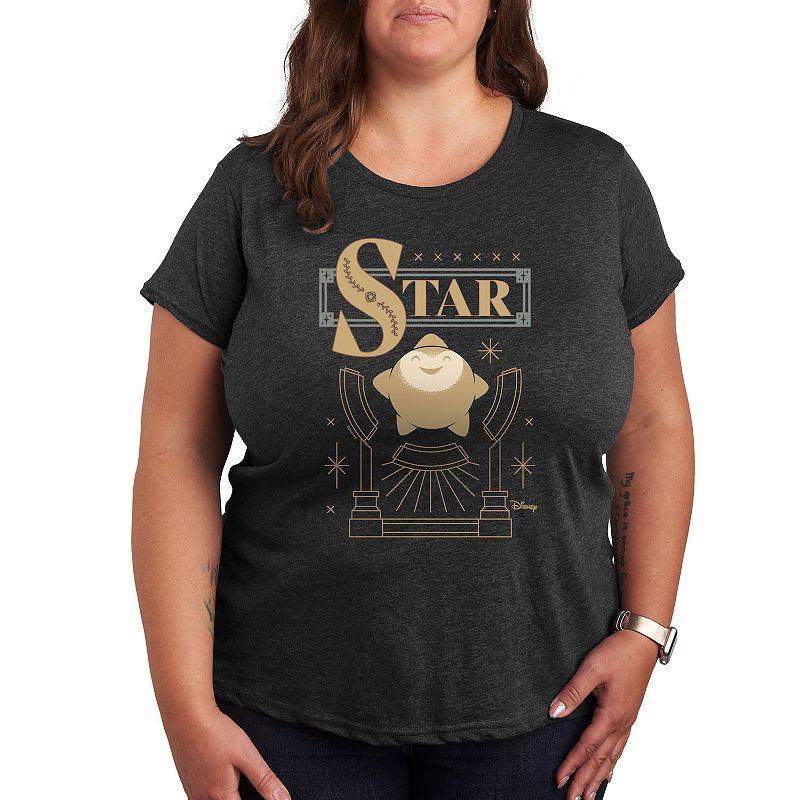 Disneys Wish Star Plus Badge Graphic Tee, Girls Heather Grey Product Image