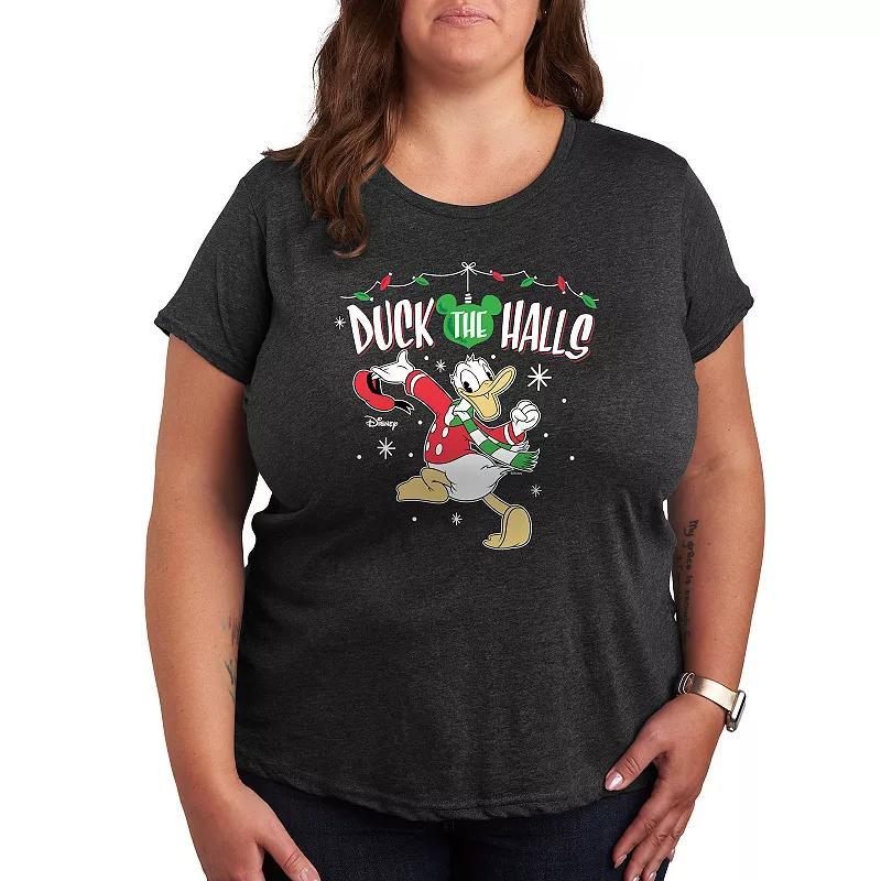 Disneys Donald Duck Plus Duck The Halls Graphic Tee, Womens Dark Grey Product Image