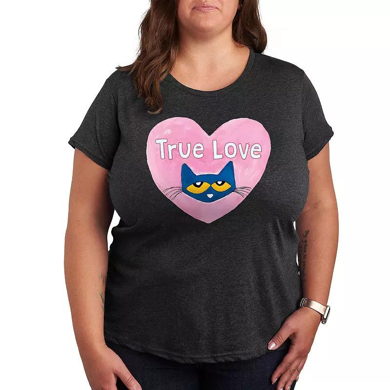 Plus Pete the Cat True Love Graphic Tee, Womens Grey Gray Product Image