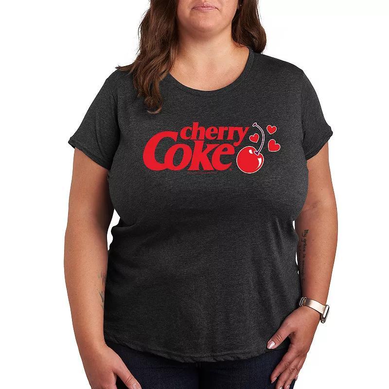 Plus Cherry Coke Heart Cherry Graphic Tee, Womens Heather Grey Product Image