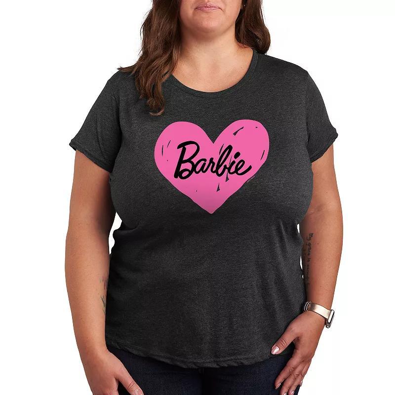 Plus Barbie Hand Painted Heart Logo Graphic Tee, Womens Grey Royal Blue Product Image