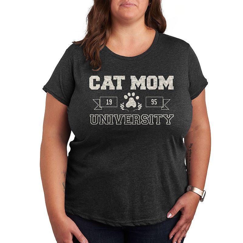 Plus Size Cat Mom University Graphic Tee, Womens Heather Grey Product Image