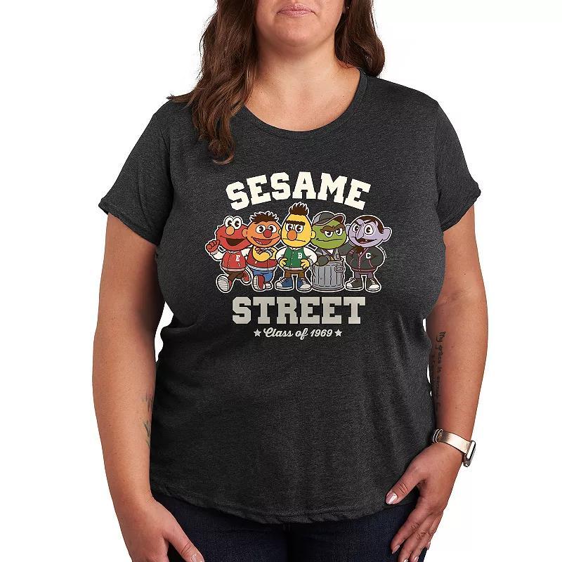 Plus Sesame Street Collegiate Graphic Tee, Womens Heather Grey Product Image