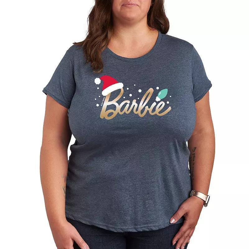 Plus Barbie Logo Santa Hat Graphic Tee, Womens Heather Grey Product Image