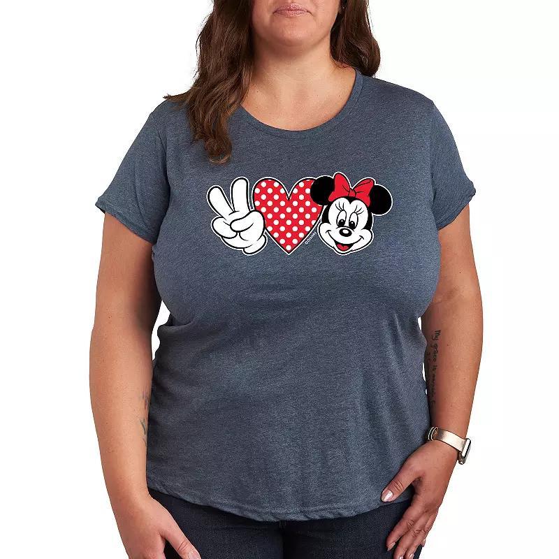 Disneys Minnie Mouse Plus Peace Love Graphic Tee, Womens Grey Royal Blue Product Image