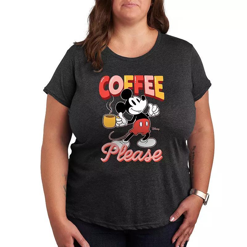 Disneys Mickey Mouse Plus Coffee Please Graphic Tee, Womens Grey Gray Product Image