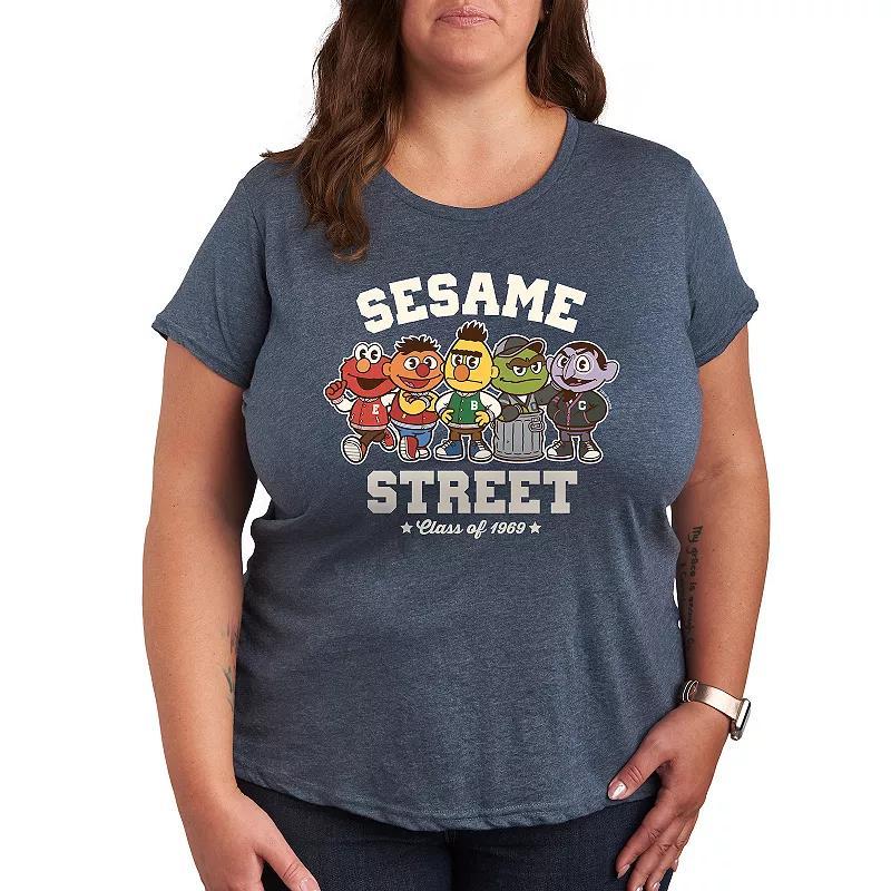 Plus Sesame Street Collegiate Graphic Tee, Womens Heather Grey Product Image