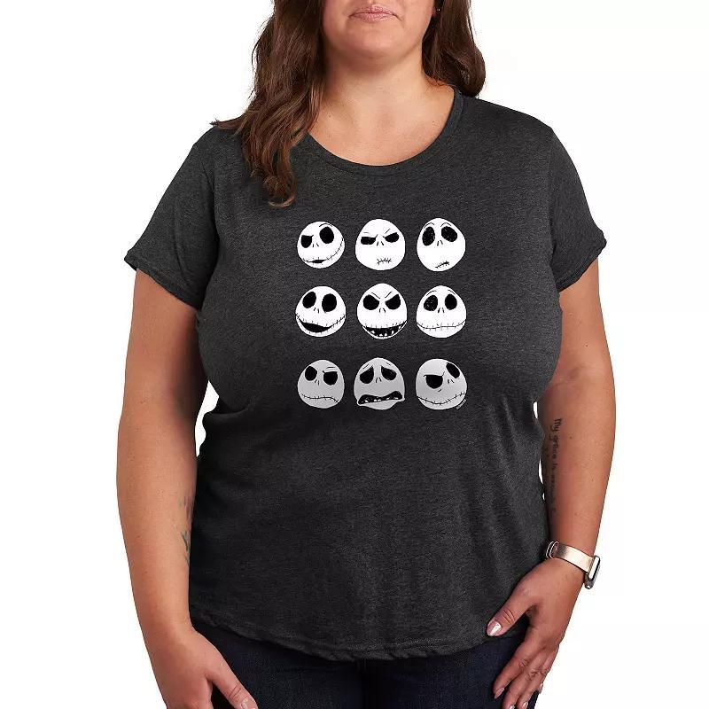 Disneys Nightmare Before Christmas Plus Jack Faces Graphic Tee, Womens Grey Gray Product Image