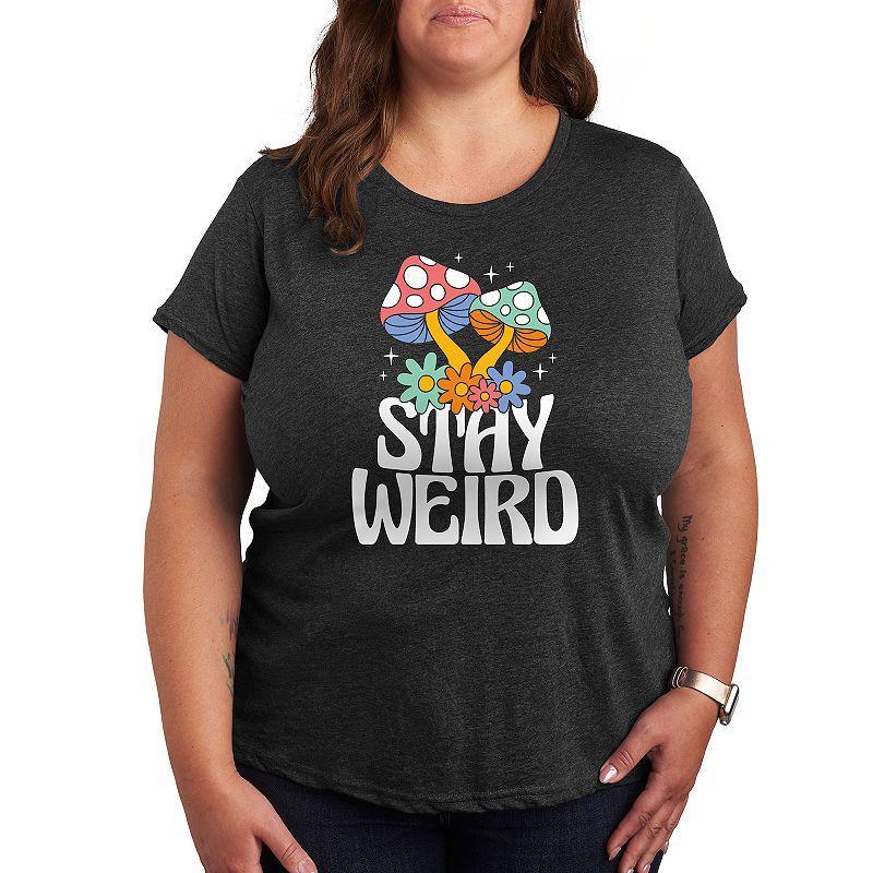 Plus Stay Weird Mushrooms Graphic Tee, Womens Heather Grey Product Image