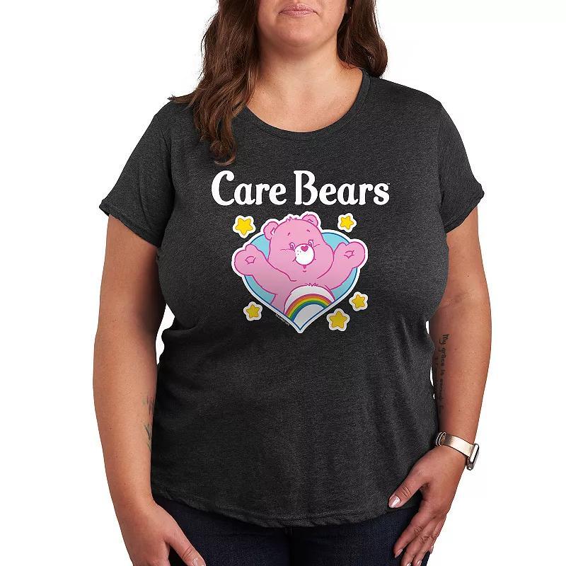 Plus Care Bears Logo Cheer Heart Graphic Tee, Womens Heather Grey Product Image