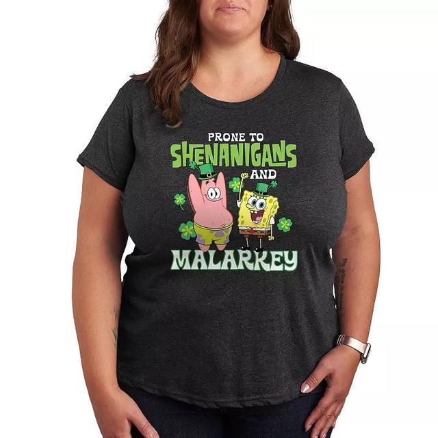 Plus SpongeBob SquarePants Shenanigans And Malarkey Graphic Tee, Womens Heather Grey Product Image