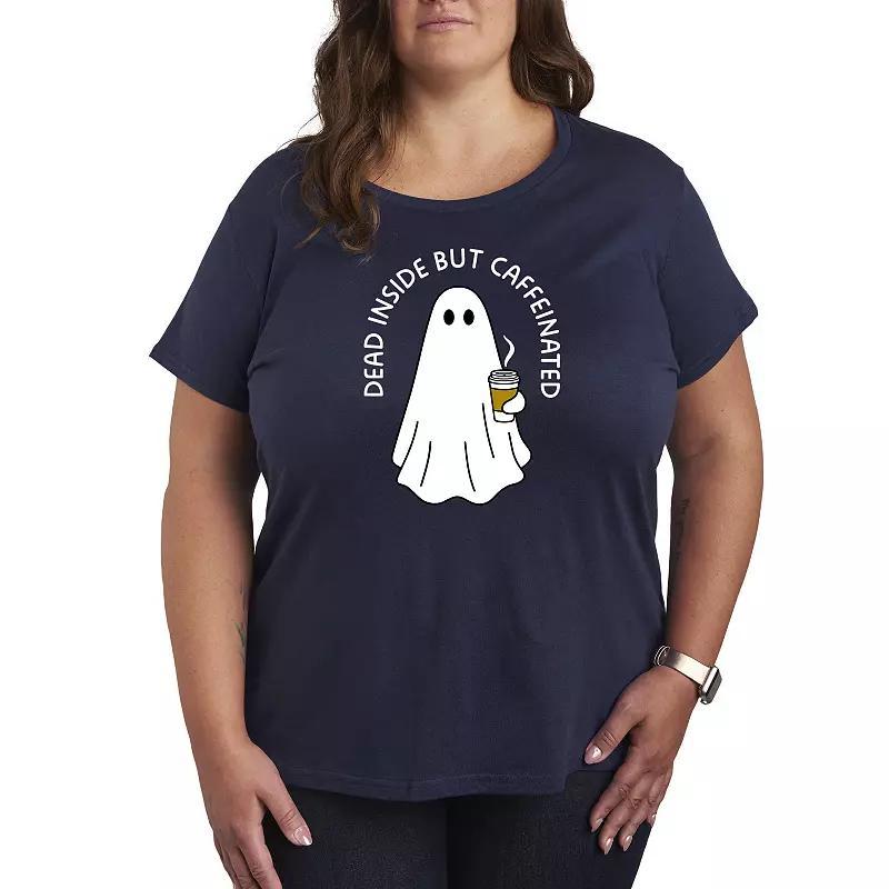 Plus Size Caffeinated Ghost Graphic Tee, Womens Grey Green Product Image