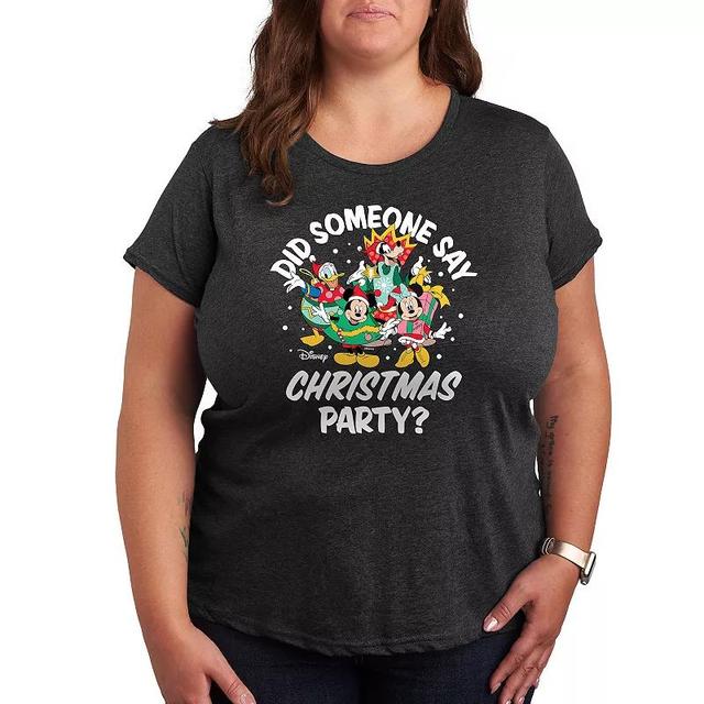 Disneys Mickey Mouse & Friends Plus Christmas Party Graphic Tee, Womens Heather Grey Product Image