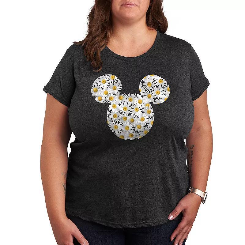 Disneys Mickey Mouse Plus Daisies Graphic Tee, Womens Grey Blue Product Image