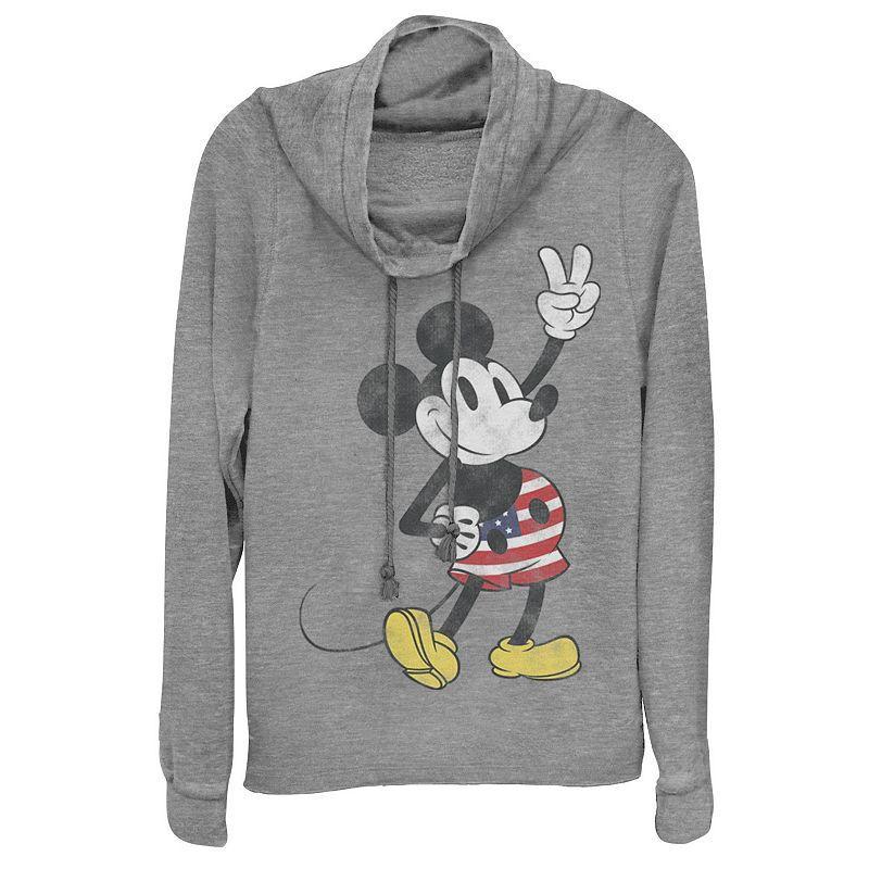 Juniors Disney Mickey Mouse Cowlneck Graphic Lightweight Long Sleeve, Girls Gray Grey Product Image