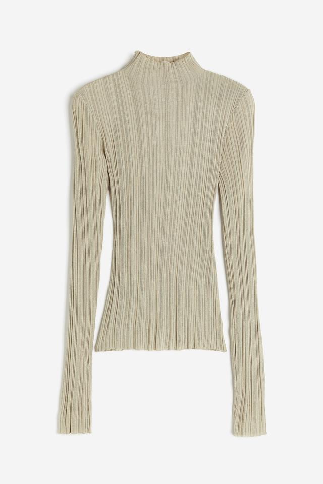 Sheer Rib-knit Mock Turtleneck Top Product Image