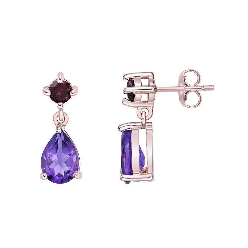 Gemminded 14k Rose Gold Over Silver Amethyst & Garnet Drop Earrings, Womens, Pink Tone Product Image