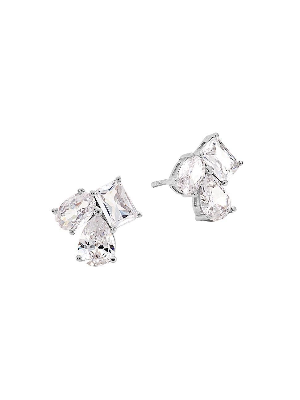 Womens Pierre 18K-White-Gold-Plated & Cubic Zirconia Stud Earrings Product Image