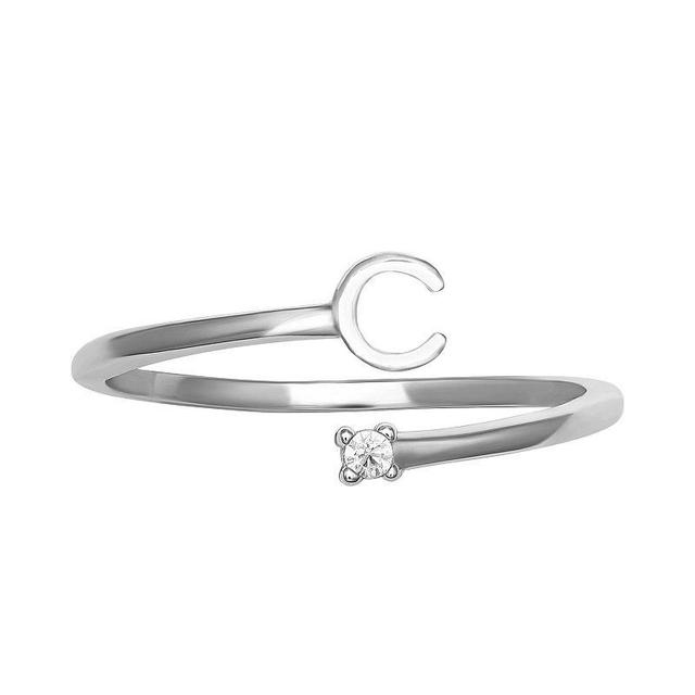 PRIMROSE Sterling Silver Cubic Zirconia Initial Bypass Band Ring, Womens Sterling Silver X Product Image