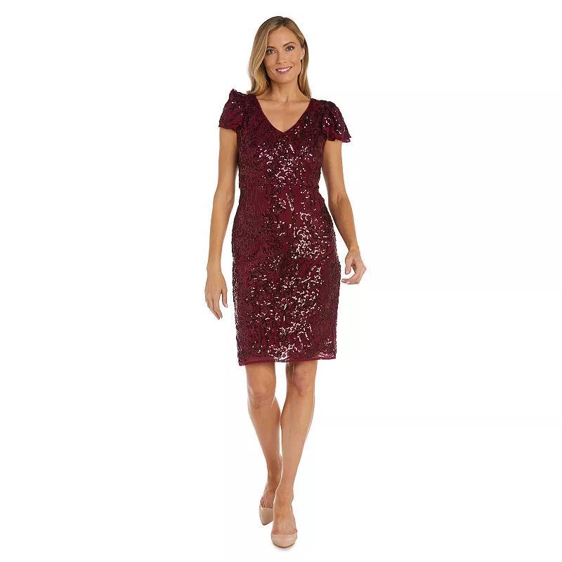 Petite R&M Richards Short Beaded Dress With Flutter Sleeve, Womens Product Image