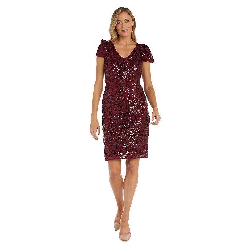 Womens R&M Richards Beaded Flutter Sleeve Dress Product Image