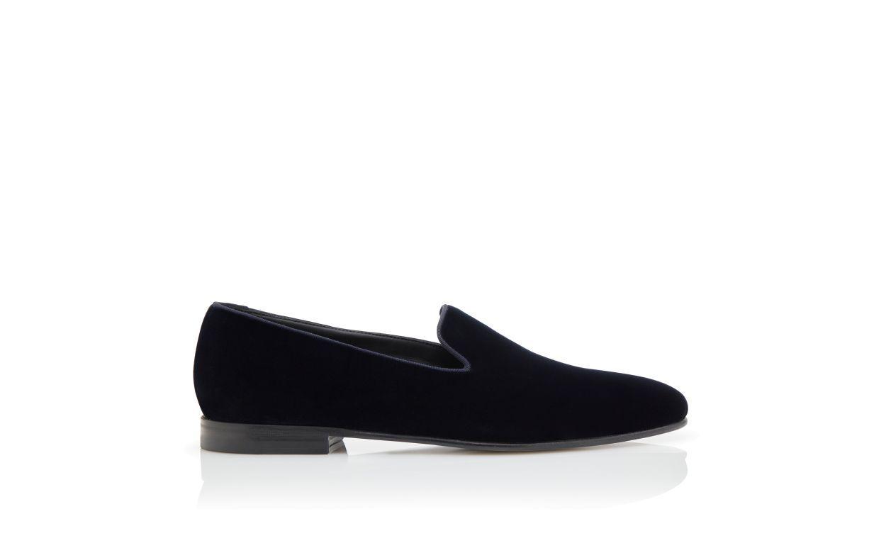 MARIO Navy Blue Velvet Loafers  Product Image