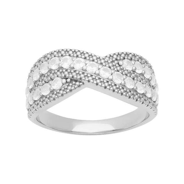 Love Always Sterling Silver Lab-Created White Sapphire Crossover Anniversary Band Ring, Womens Product Image