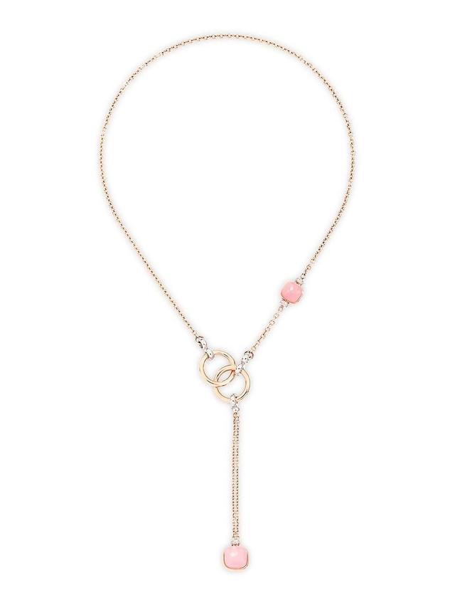 Womens Nudo 18K Rose Gold, Rose Quartz, Chalcedony & Brown Diamond Lariat Necklace Product Image