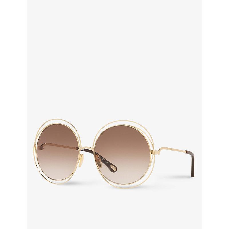 Ch0045s Round-frame Metal Sunglasses In Beige Product Image