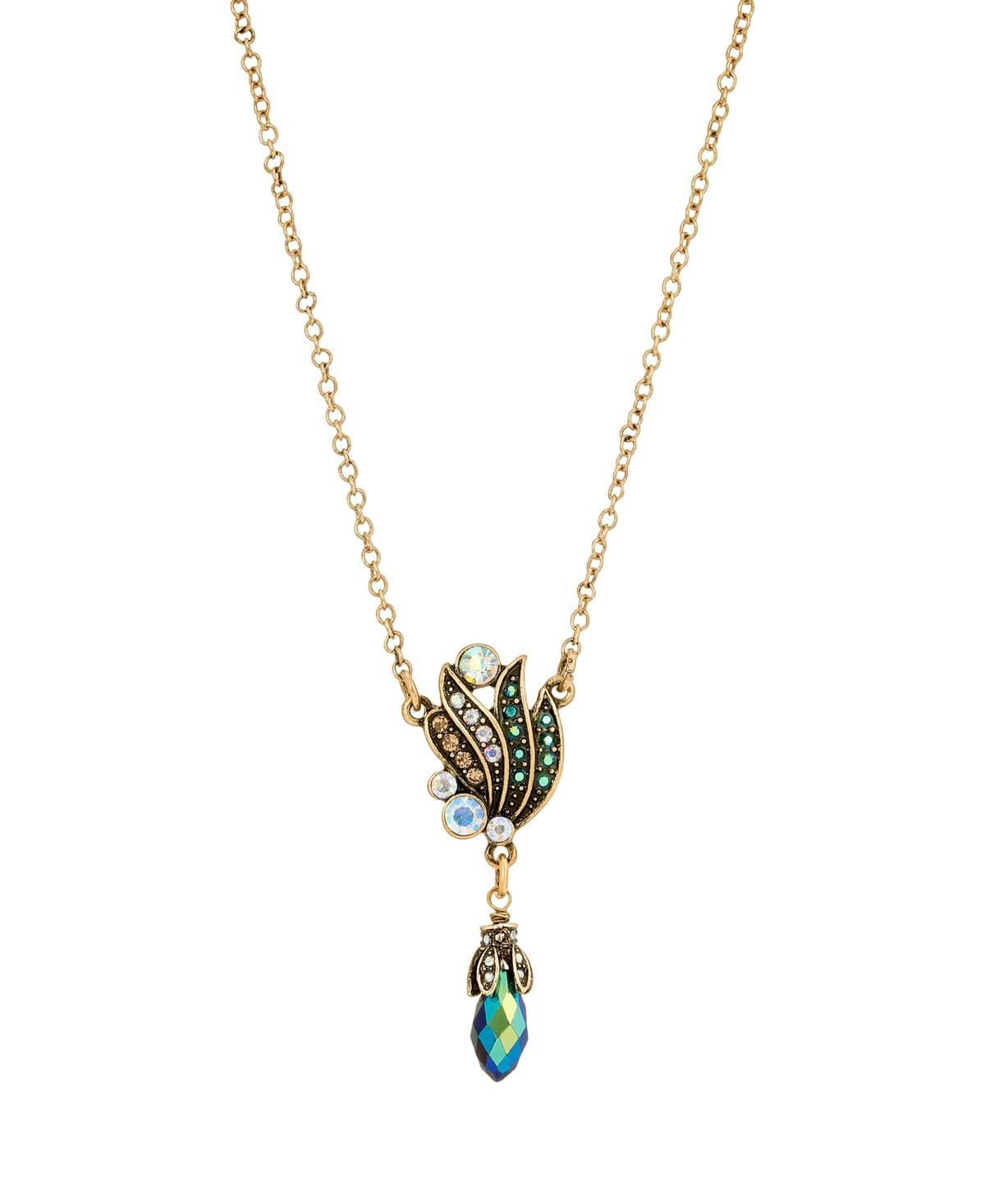 1928 Antiqued Gold Tone Simulated Crystal Petal Pendant Necklace, Womens, Multi Product Image