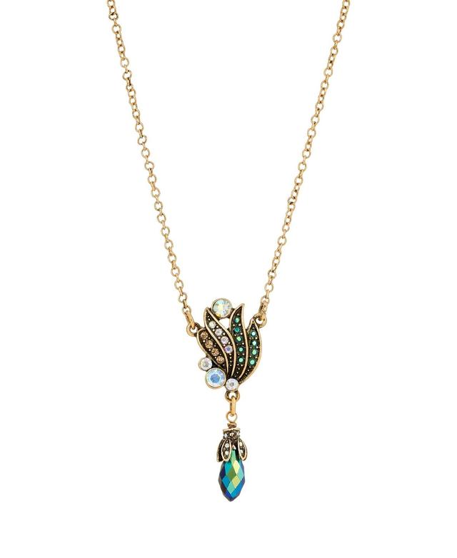 1928 Antiqued Gold Tone Simulated Crystal Petal Pendant Necklace, Womens, Multicolor Product Image