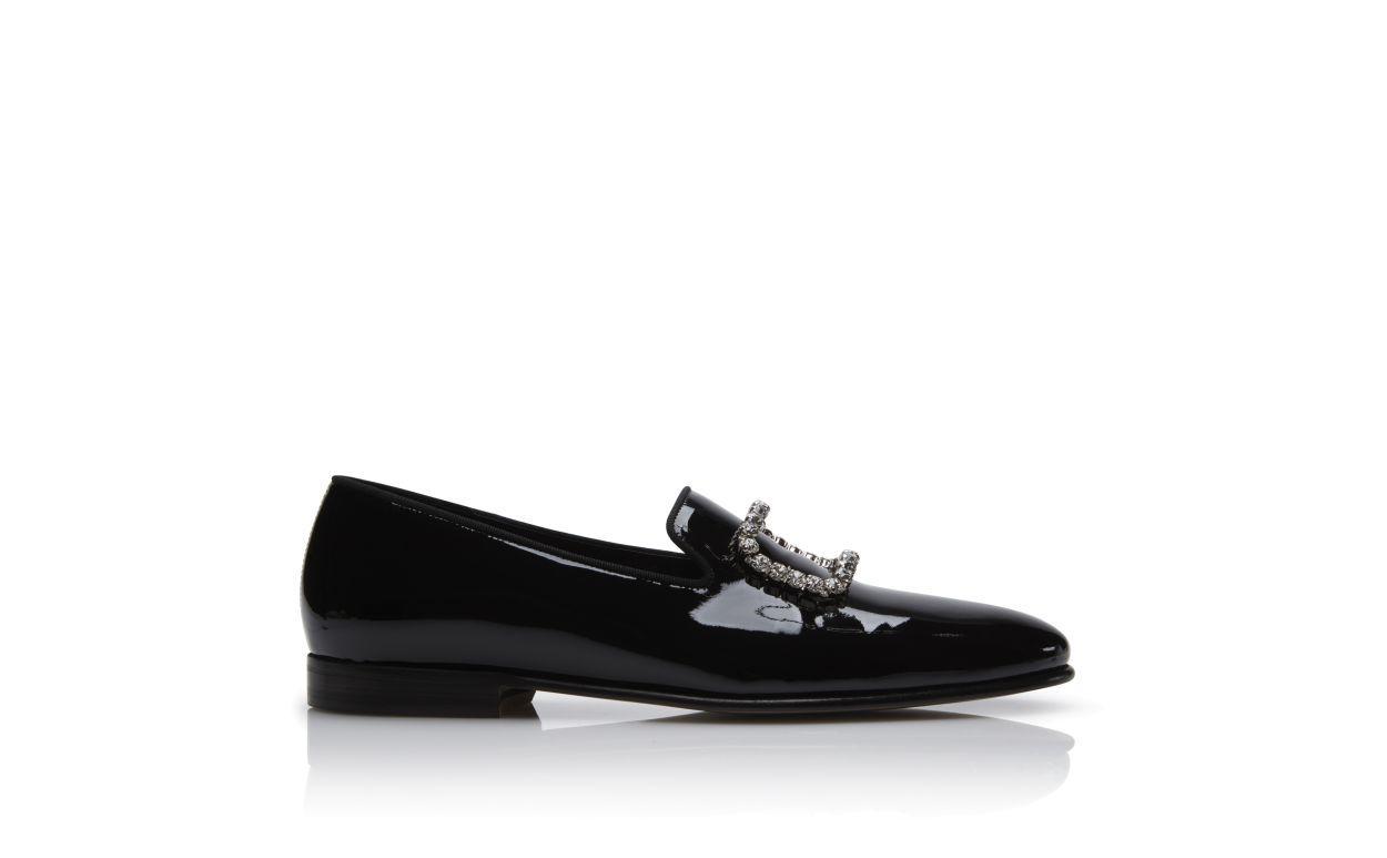 MARIOCC Black Patent Leather Jewel Buckle Loafers Product Image