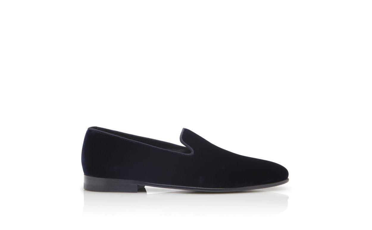 MARIO VELVET Navy Blue Velvet Loafers Product Image