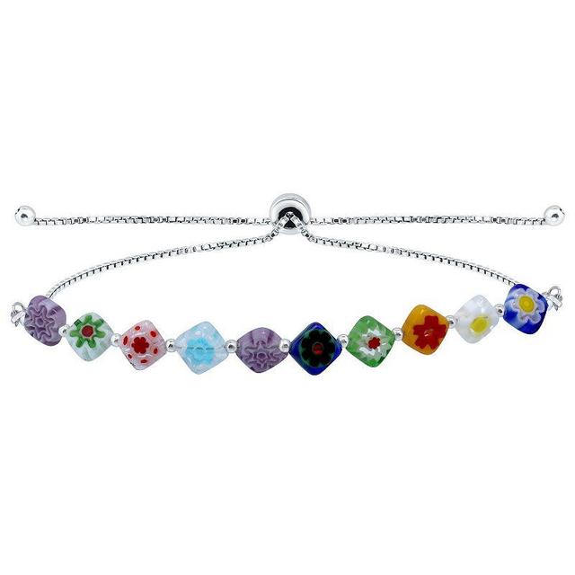 Aleure Precioso Sterling Silver Colored Square Glass Bead Adjustable Bracelet, Womens Multicolor Product Image