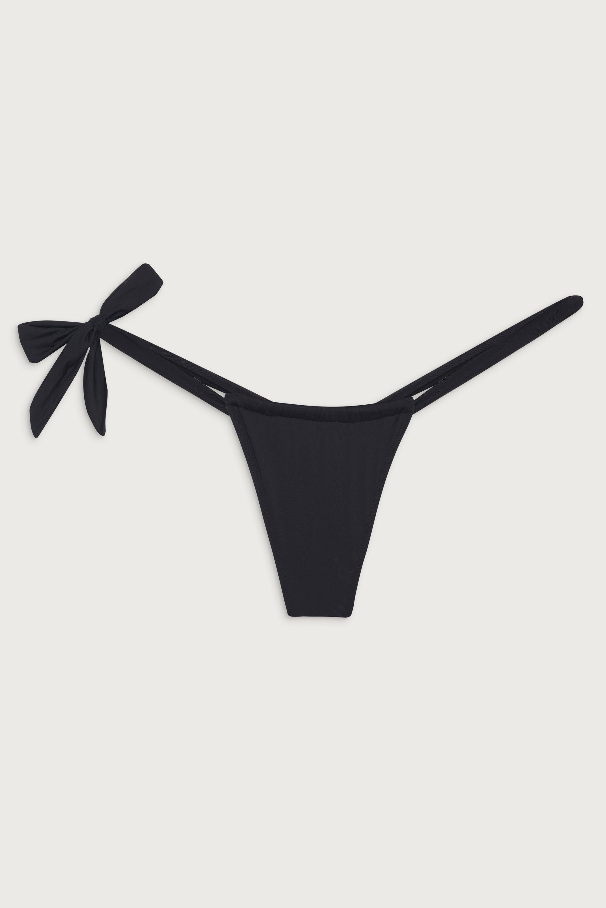 Kealy Tie Side Cheeky Bikini Bottom - Black Product Image