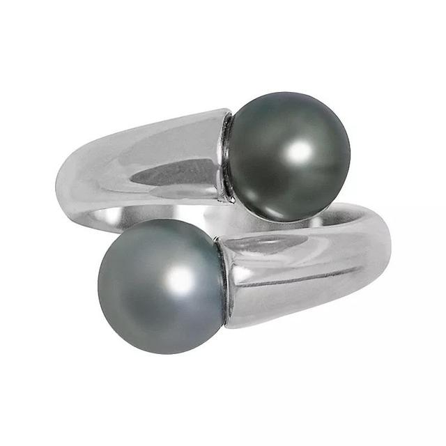 Sterling Silver Dyed Freshwater Cultured Pearl Bypass Ring, Womens Black Product Image