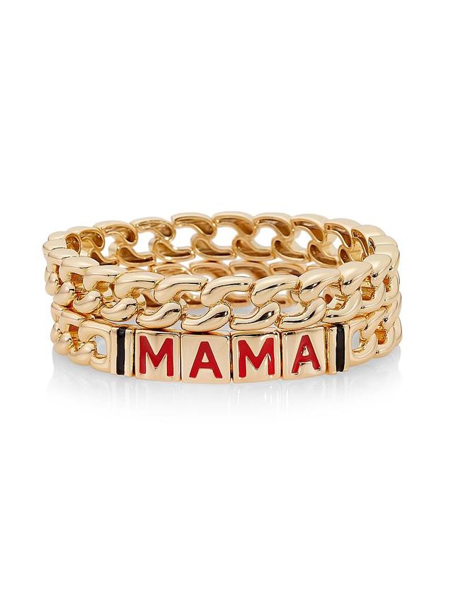 Womens 2-Piece Mama Goldtone & Enamel Stretch Bracelet Set Product Image