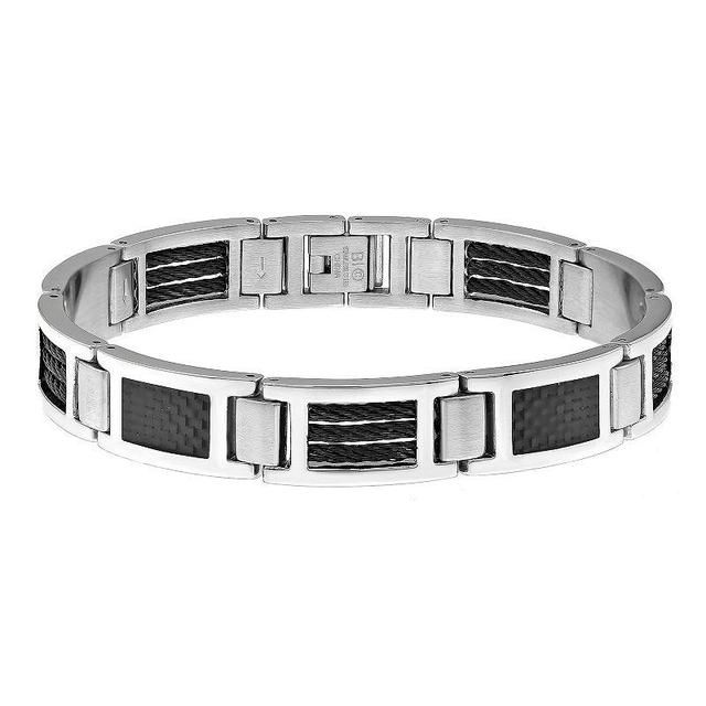 Mens LYNX Black Ion-Plated Stainless Steel Cable Bracelet White Product Image