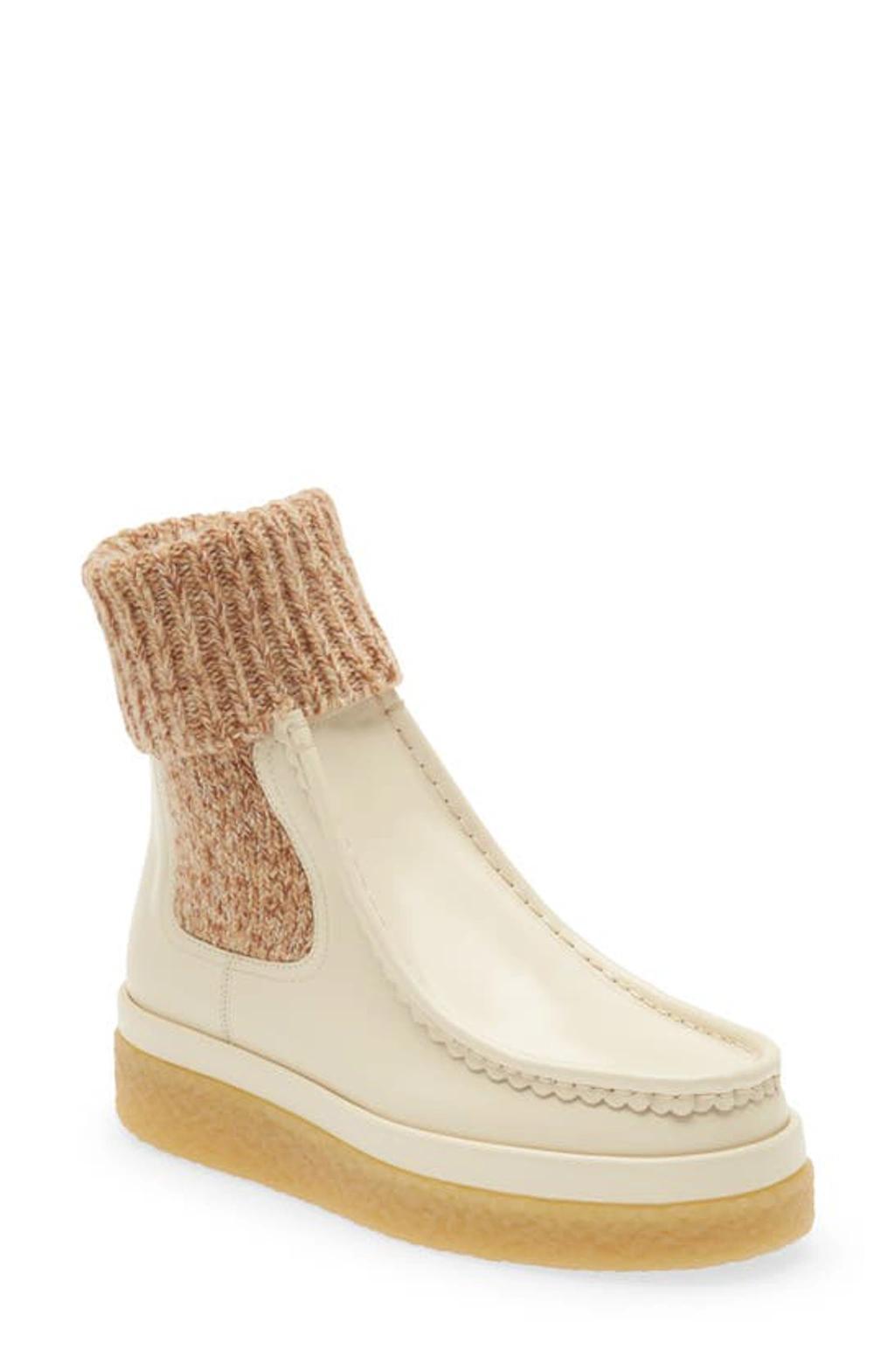 Jamie Leather And Ribbed-knit Ankle Boots In White Product Image