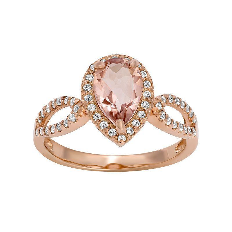 Designs by Gioelli 14k Rose Gold Over Silver Simulated Morganite & Lab-Created White Sapphire Halo Ring, Womens Pink Product Image