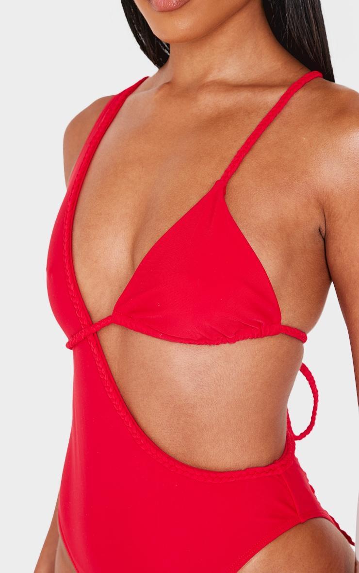 Red Plait Detail Asymmetric Swimsuit Product Image