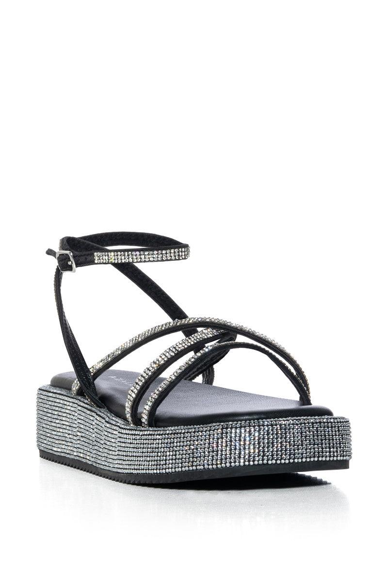 AZALEA WANG DRUSILLA BLACK RHINESTONE SANDAL Product Image