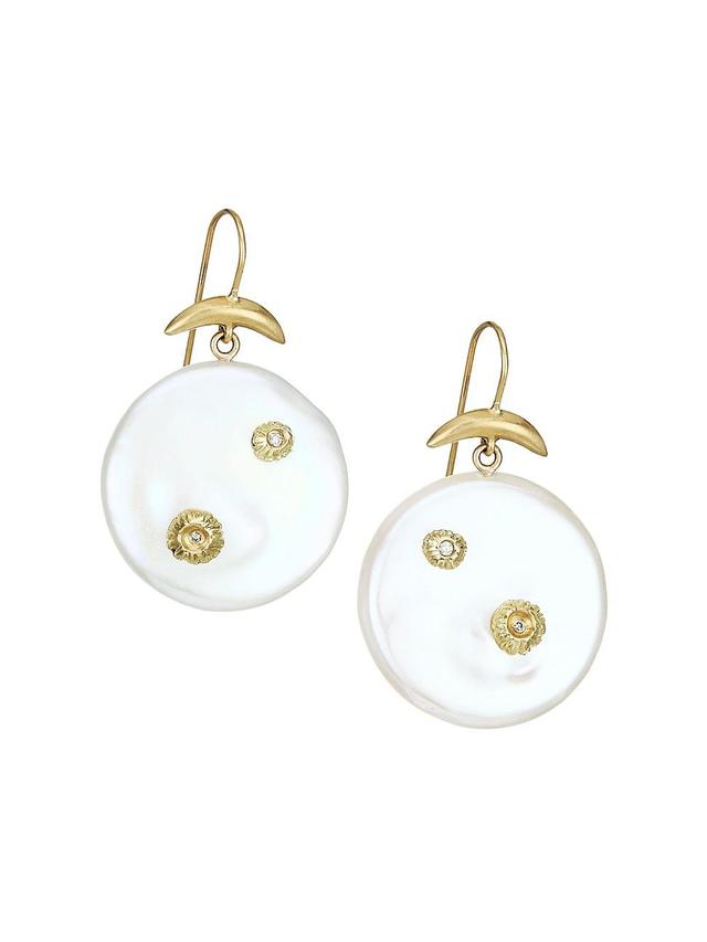 Womens 18K Yellow Gold, Mother-Of-Pearl & Diamond Drop Earrings Product Image