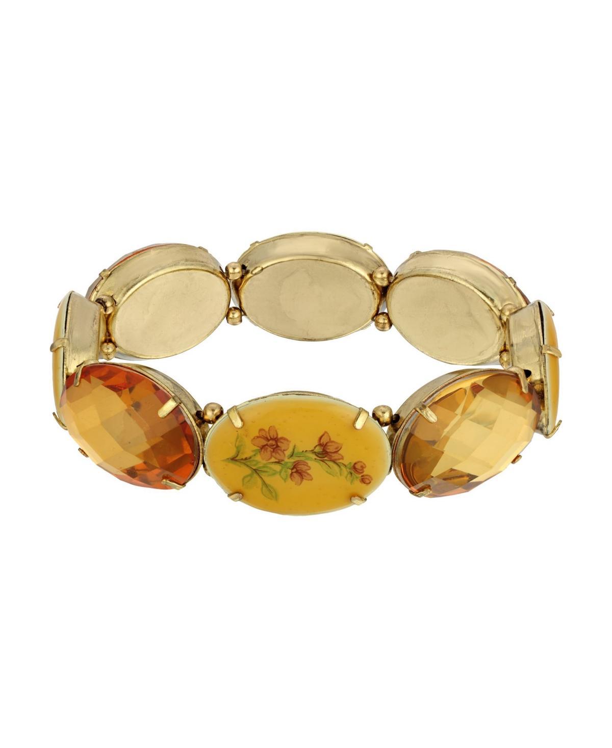 1928 Gold Tone Simulated Topaz & Floral Oval Stone Stretch Bracelet, Womens, Yellow Product Image