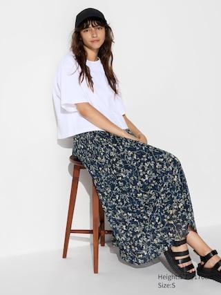 Womens Chiffon Skirt Printed Navy XL UNIQLO US product image