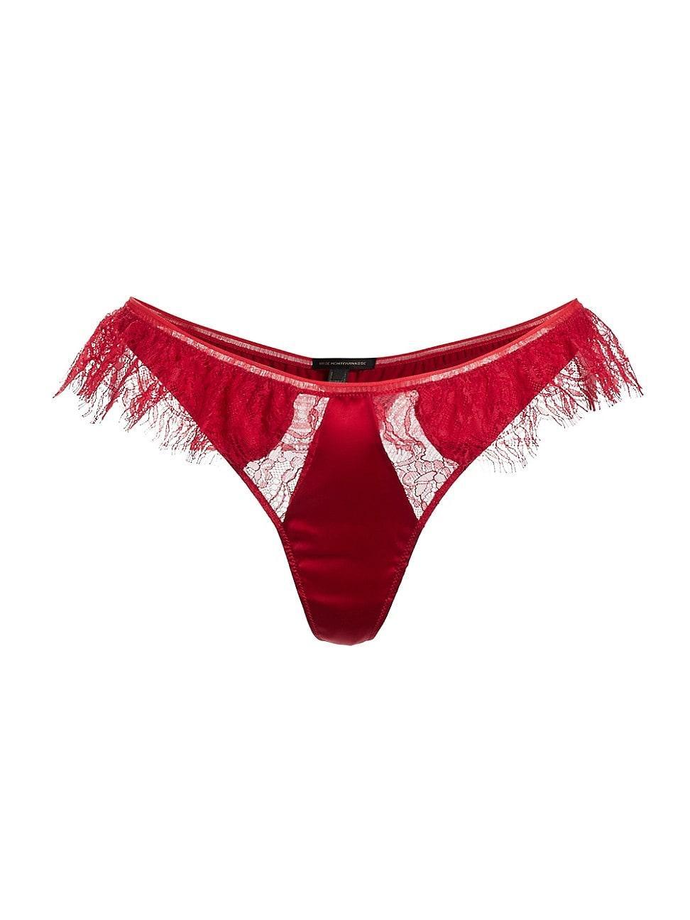 Womens Camaret Lace-Trim Satin Thong Product Image